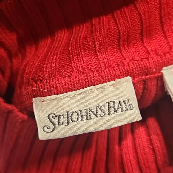 Vintage St Johns Bay Mockneck Red Embroidered Chinky Knit - Picture 6 of 7